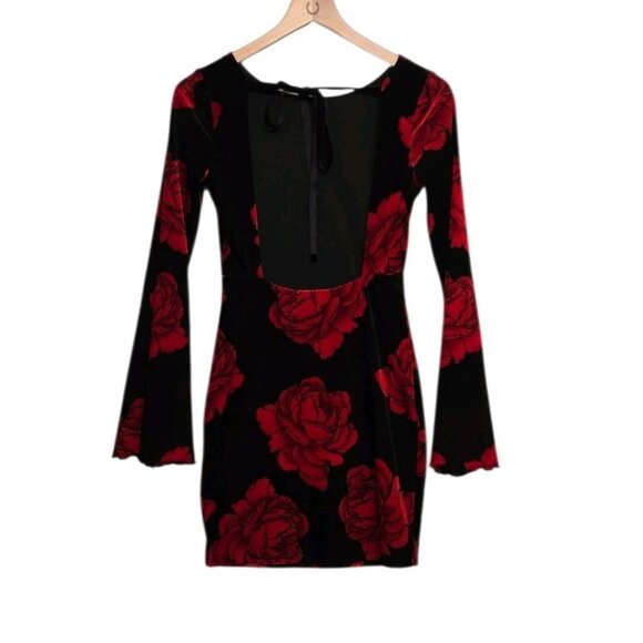 Thirty Thirty Womens Small Red Rose Velour Mesh Dress Open Back  Whimsigoth - Picture 5 of 9